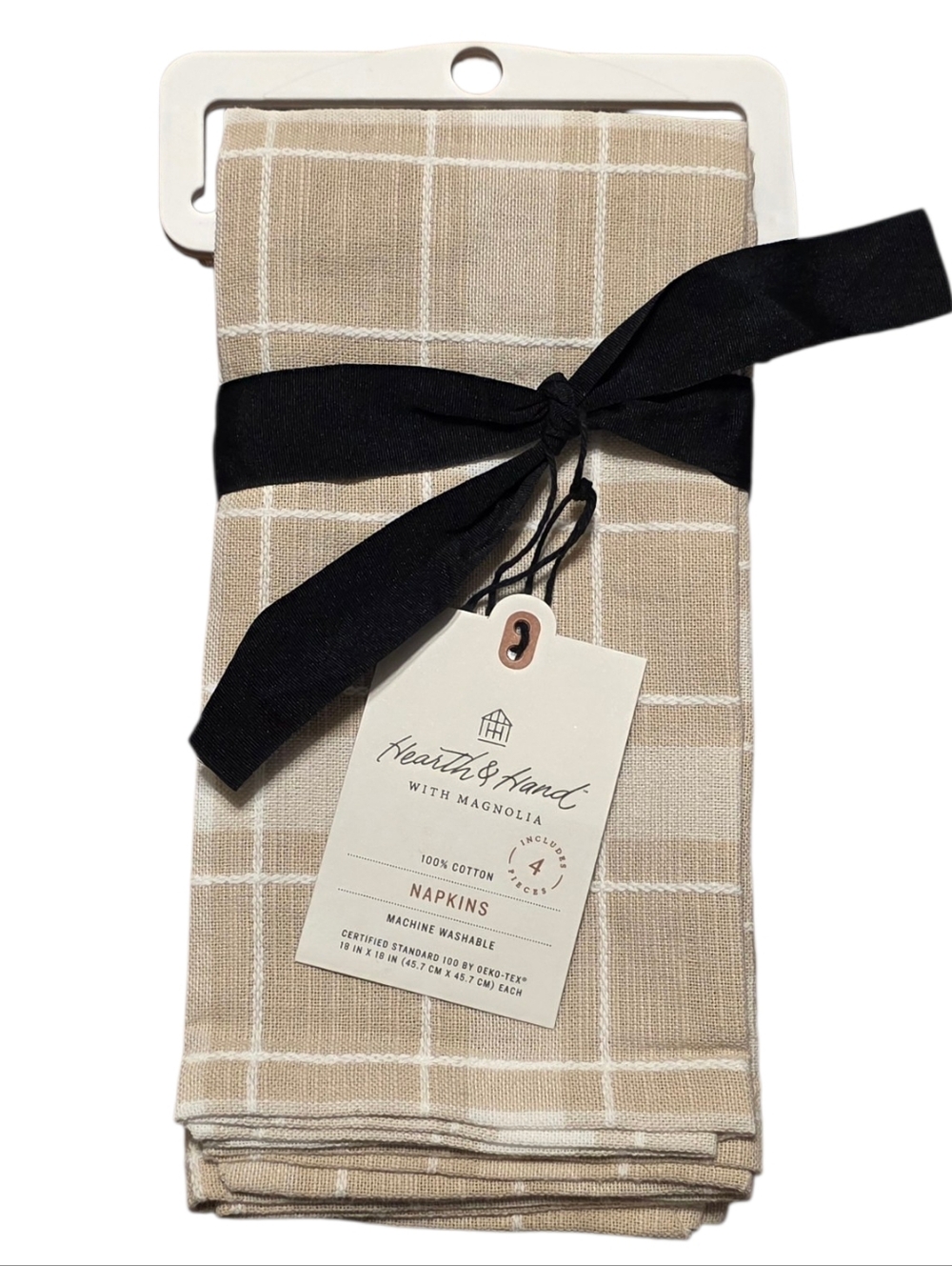 Hearth & Hand With Magnolia Windowpane Check Fabric Napkins Tan & White 4 Pack